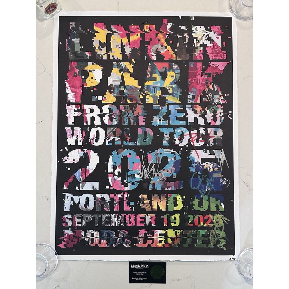 Linkin Park From Zero 5/10 Portland, OR SIGNED POSTER Entire Band AUTOGRAPH COA